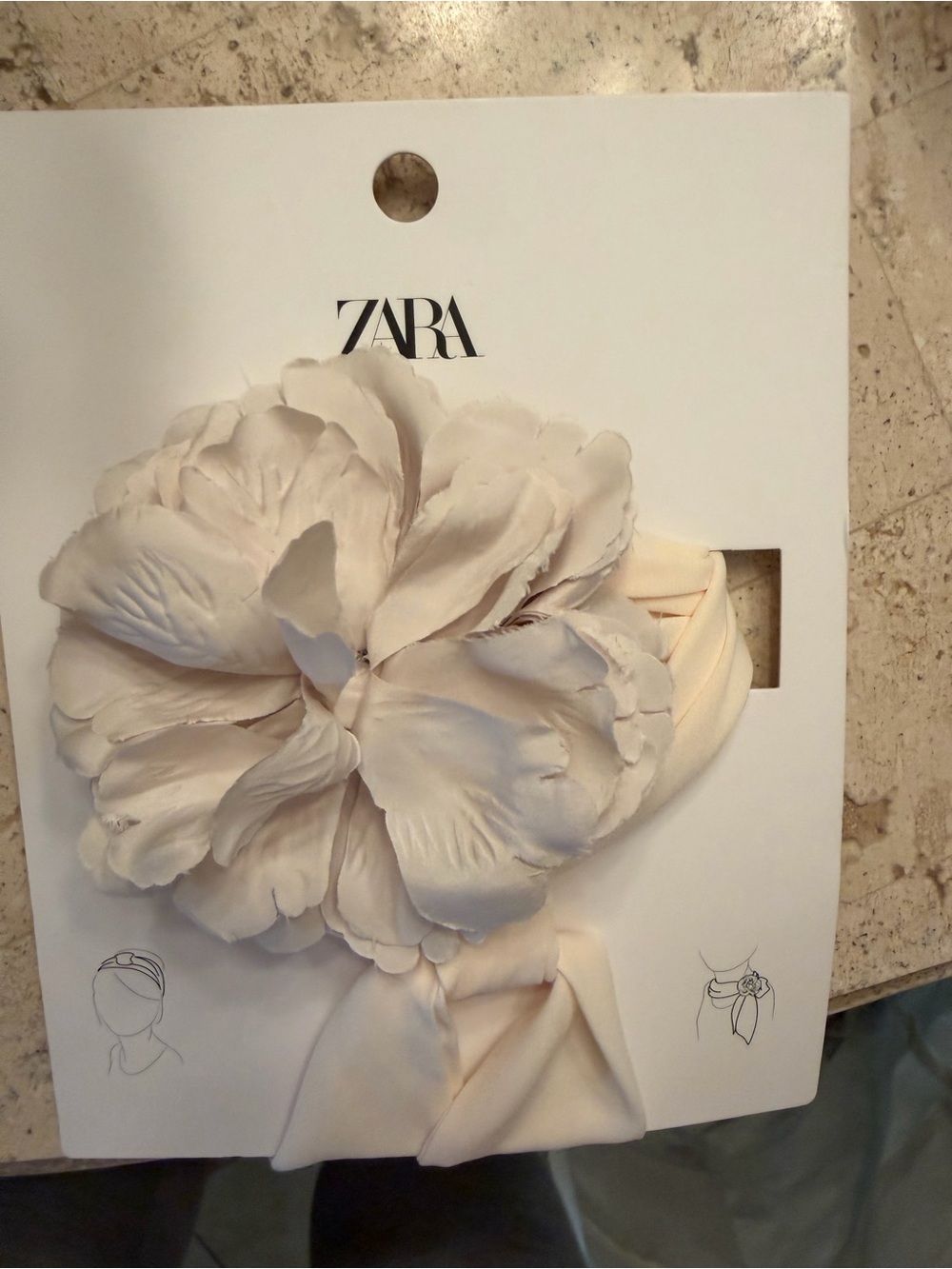 ZARA Cream Floral Fabric Headband with Bow Accent